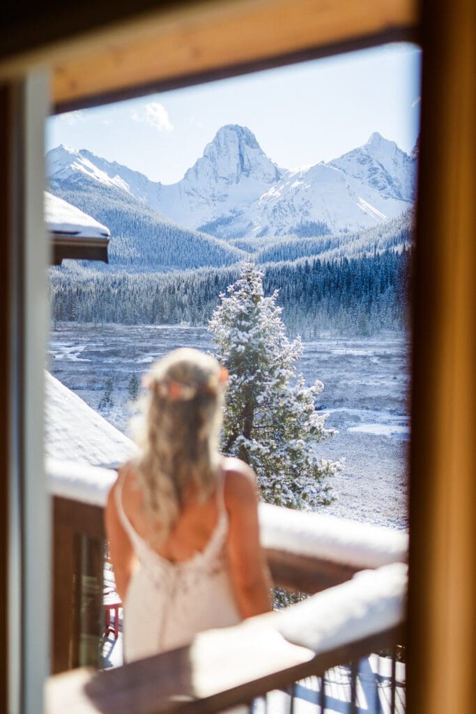 Mountain view bridal suite at Mount Engadine Lodge in winter