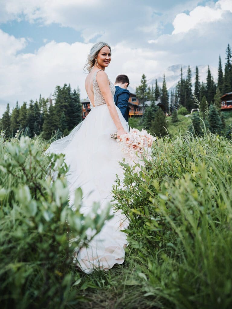 Bride at Mount Engadine Lodge in Kananaskis, Alberta